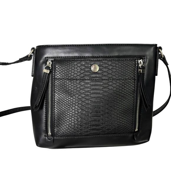 Nine West Women's Neala Crossbody Handbag Black Leather Snakeskin Medium Purse - Picture 3 of 15